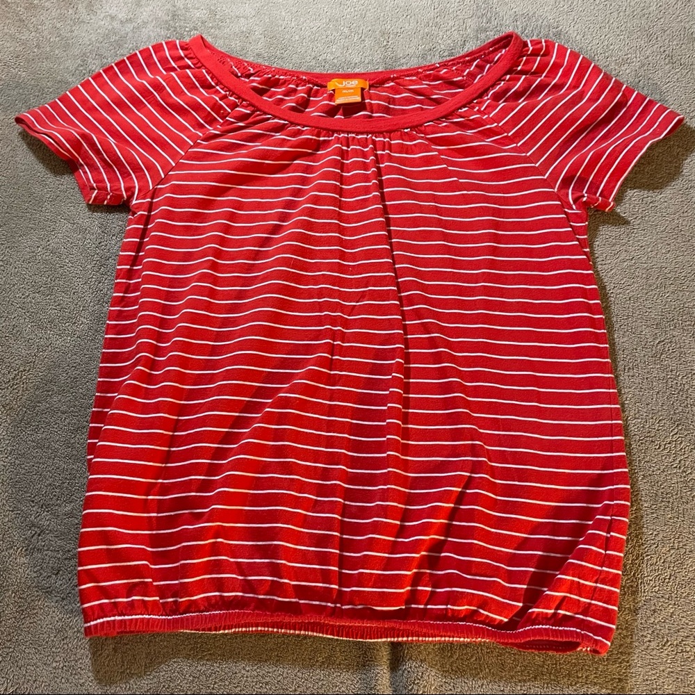Joe Fresh |Short Sleeve Scoop Neck Shirt - Orange and White Striped Size M